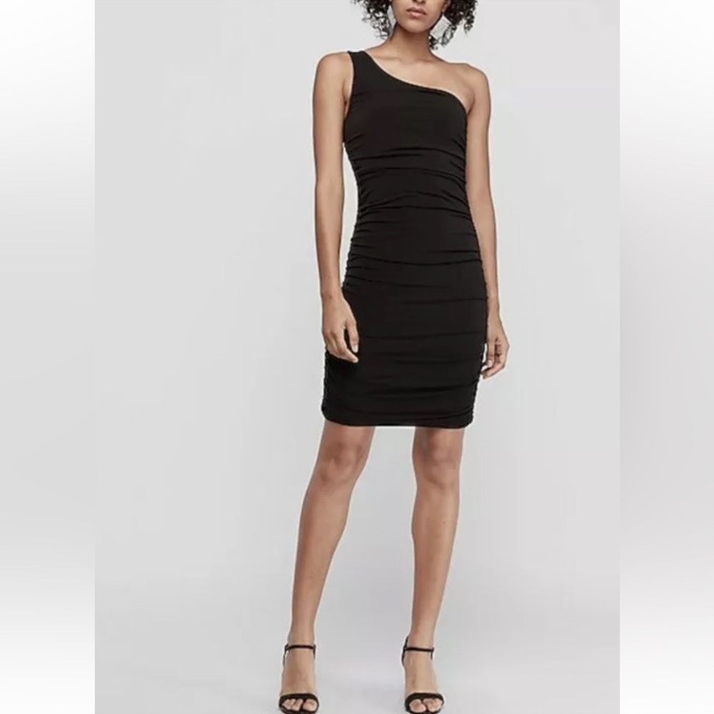 Express Ruched One Shoulder Black Bodycon Mini Dress